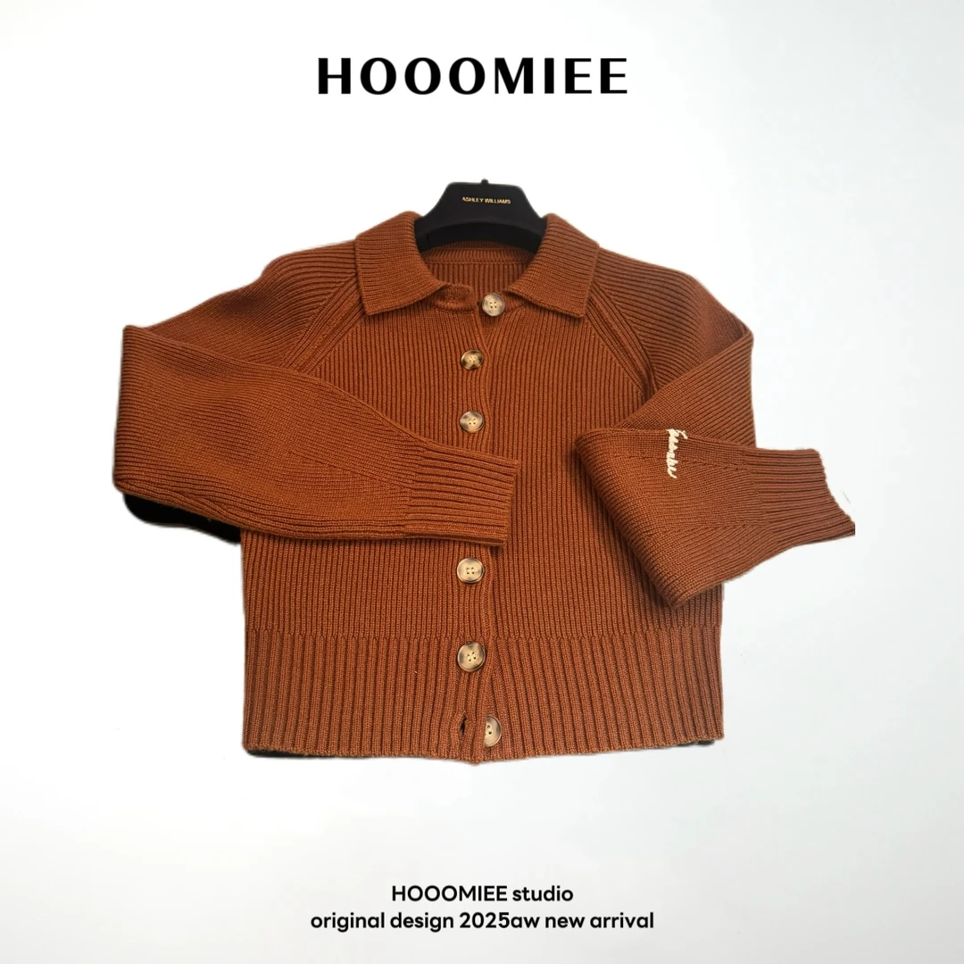 Hooomiee袖边刺绣时尚单品翻领休闲针织开衫ML24155