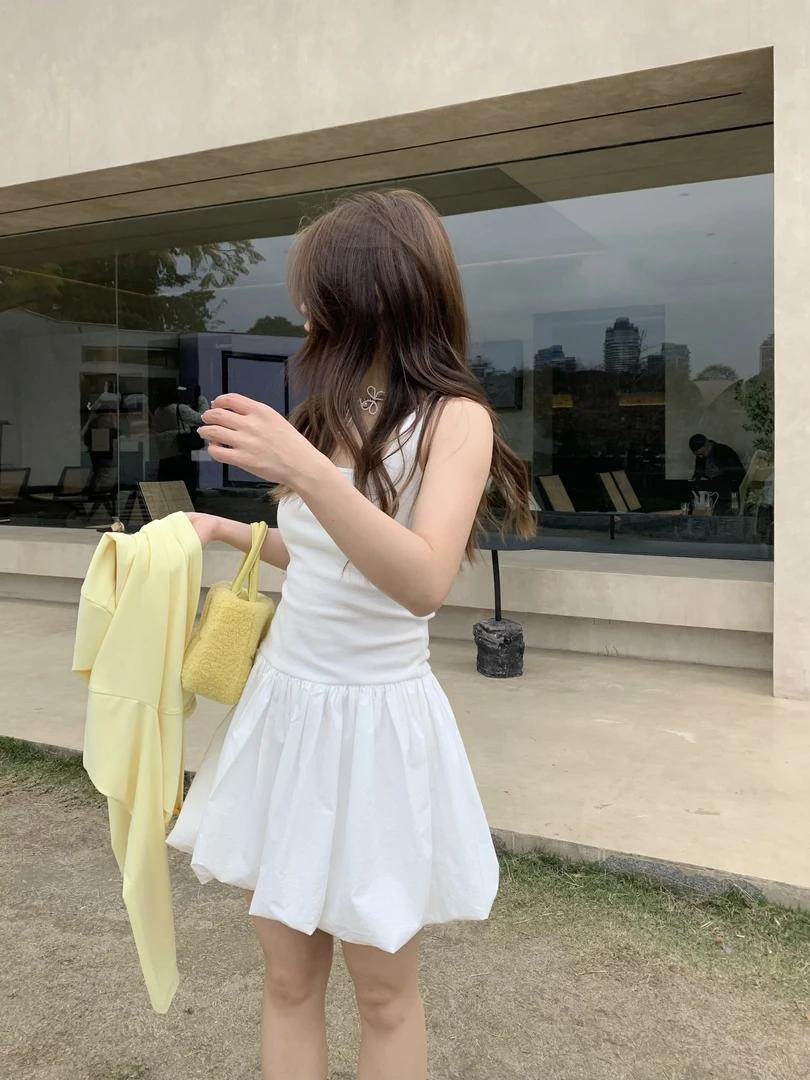 DAMEI大美 小乖白色背心短款连衣裙 甜系温柔风夏季小白裙小个子