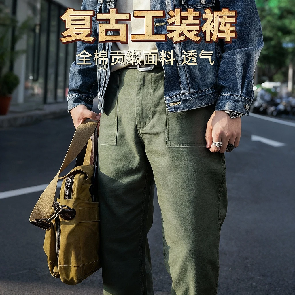 红风 军绿色修身原版复刻OG107复古工装裤直筒休闲裤长裤