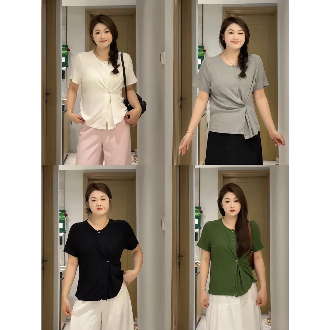 QC裂渡宣宣【氧气夏日】微胖大码女夏气质百搭休闲针织小衫ZY505V29