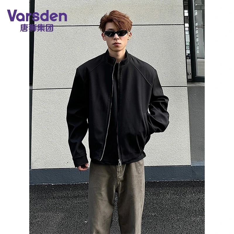 唐狮集团Varsden秋季简约百搭垫肩外套立领夹克痞帅高级感男装