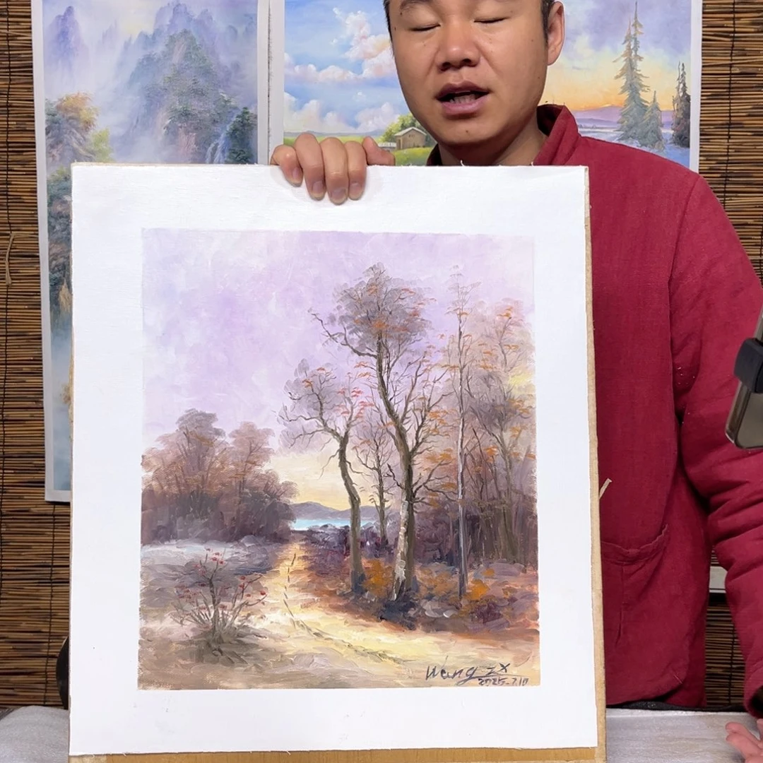 油画行路人小院绘画作品竞拍
