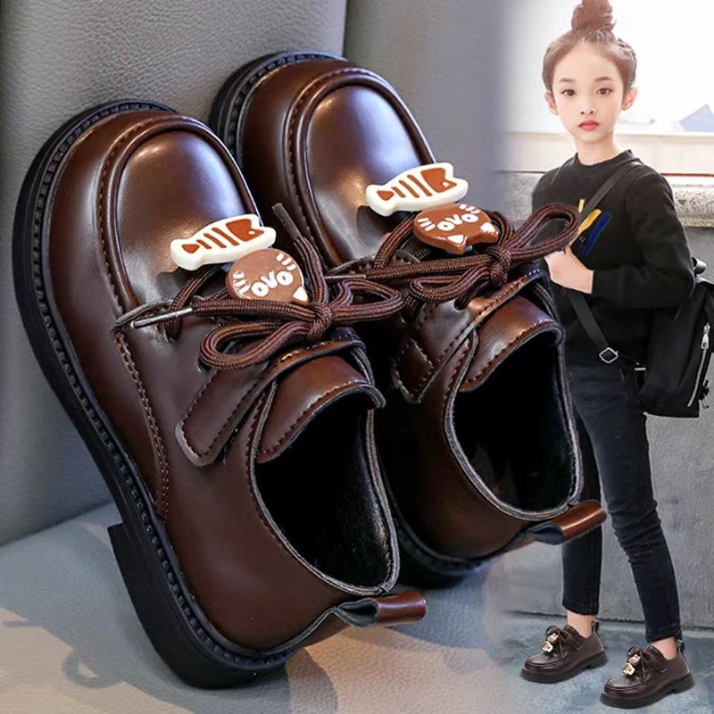 ABC女童小皮鞋春秋2025新款儿童时尚演出乐福鞋加绒保暖公主棉靴