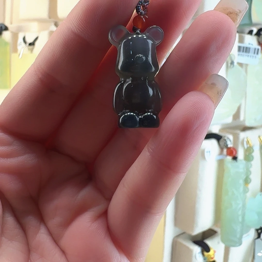 透闪石-蛇纹石玉水墨抱抱熊未镶嵌