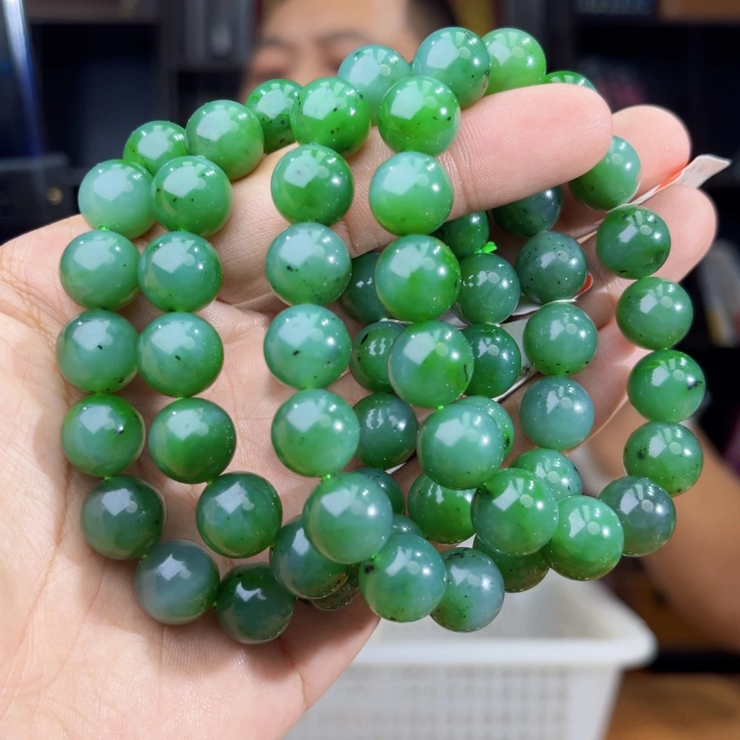 未镶嵌手串和田玉纯天然俄罗斯五号矿冰阳绿卡12多样性发其一
