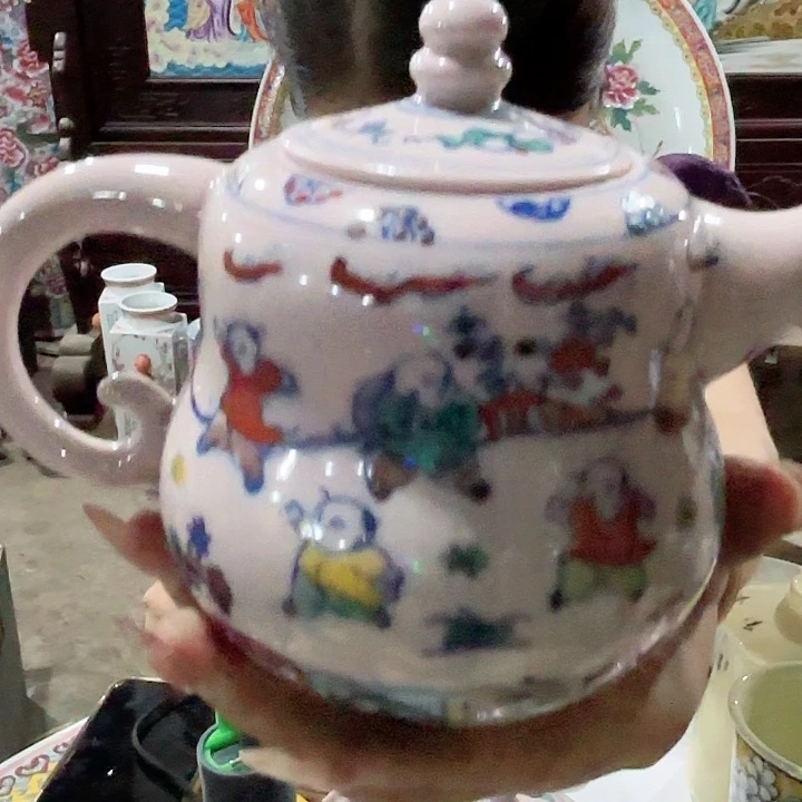 摆件景德镇高温陶瓷葫芦壶斗彩娃娃画片