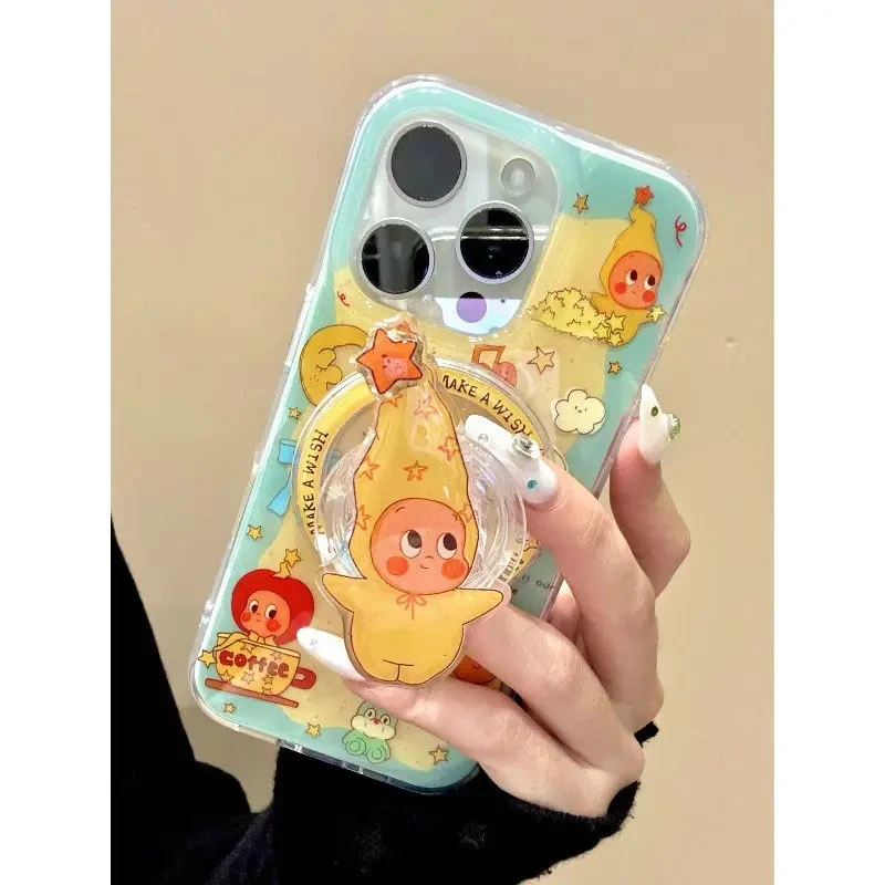 可爱蓝黄拼接云朵旋转星星高帽男孩适用iphone17promax苹果16pro