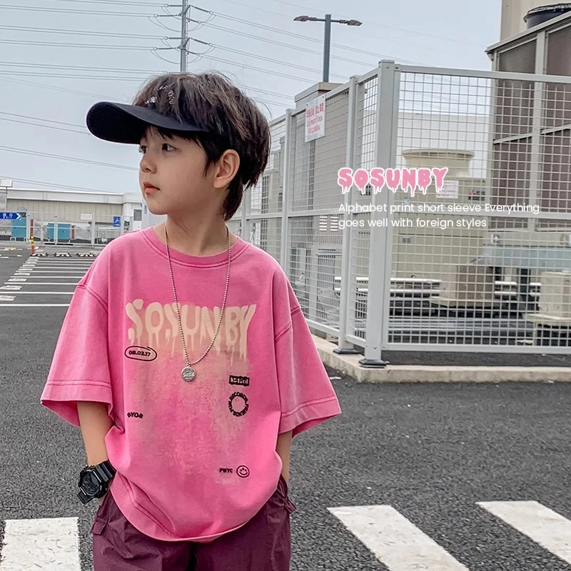 童装夏季男女童2025新款短袖t恤韩版儿童夏款字母印花短袖上衣潮