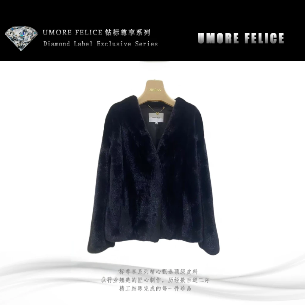 UMORE FELICE华斯皮草【晨粉专享价】中长款V 领水貂皮草外套