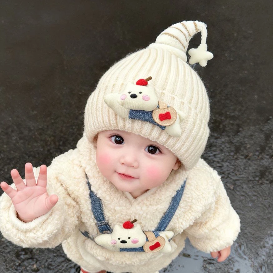 宝宝帽子秋冬季新款加厚超萌毛线帽儿童冬天可爱针织帽保暖套头帽