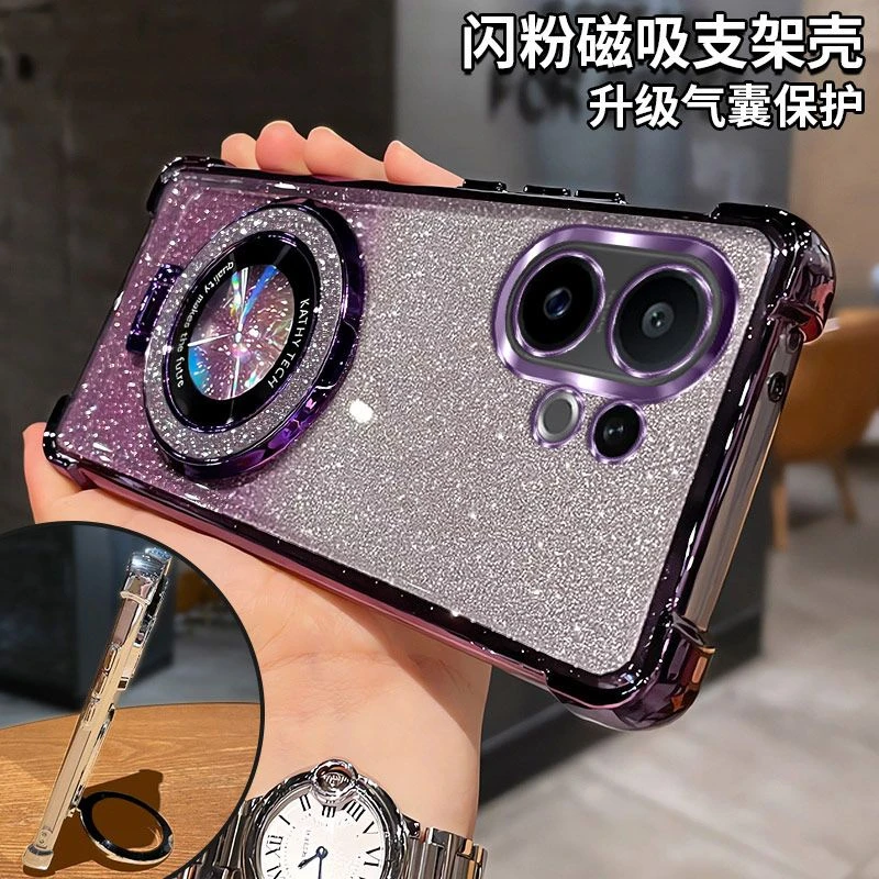 适用vivos30手机壳自带镜头膜轻奢支架软壳女全包防摔闪粉创意潮.