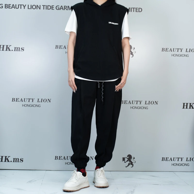 2025美狮潮牌春季时尚百搭纯色连帽拼接休闲套装