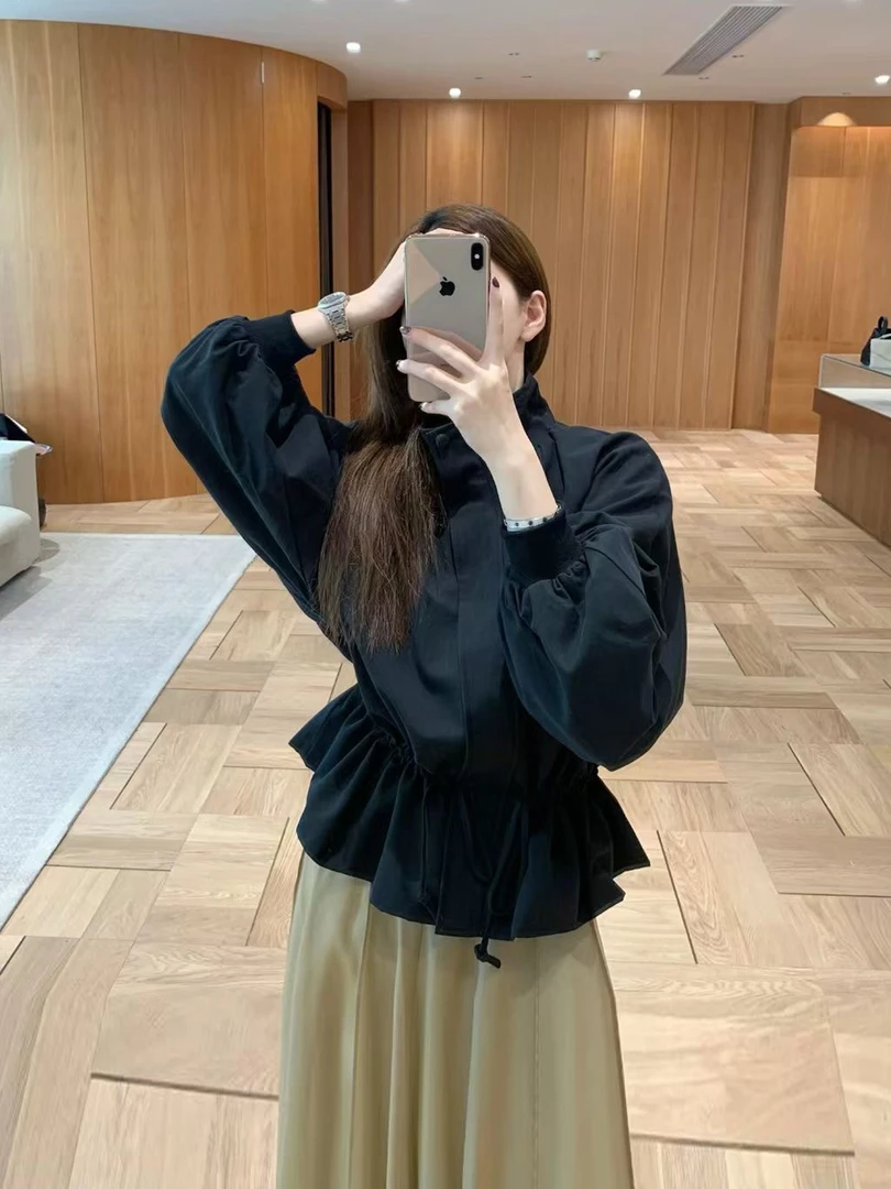 立领收腰短款风衣2025秋新款抽绳设计感休闲夹克工装外套女2632#