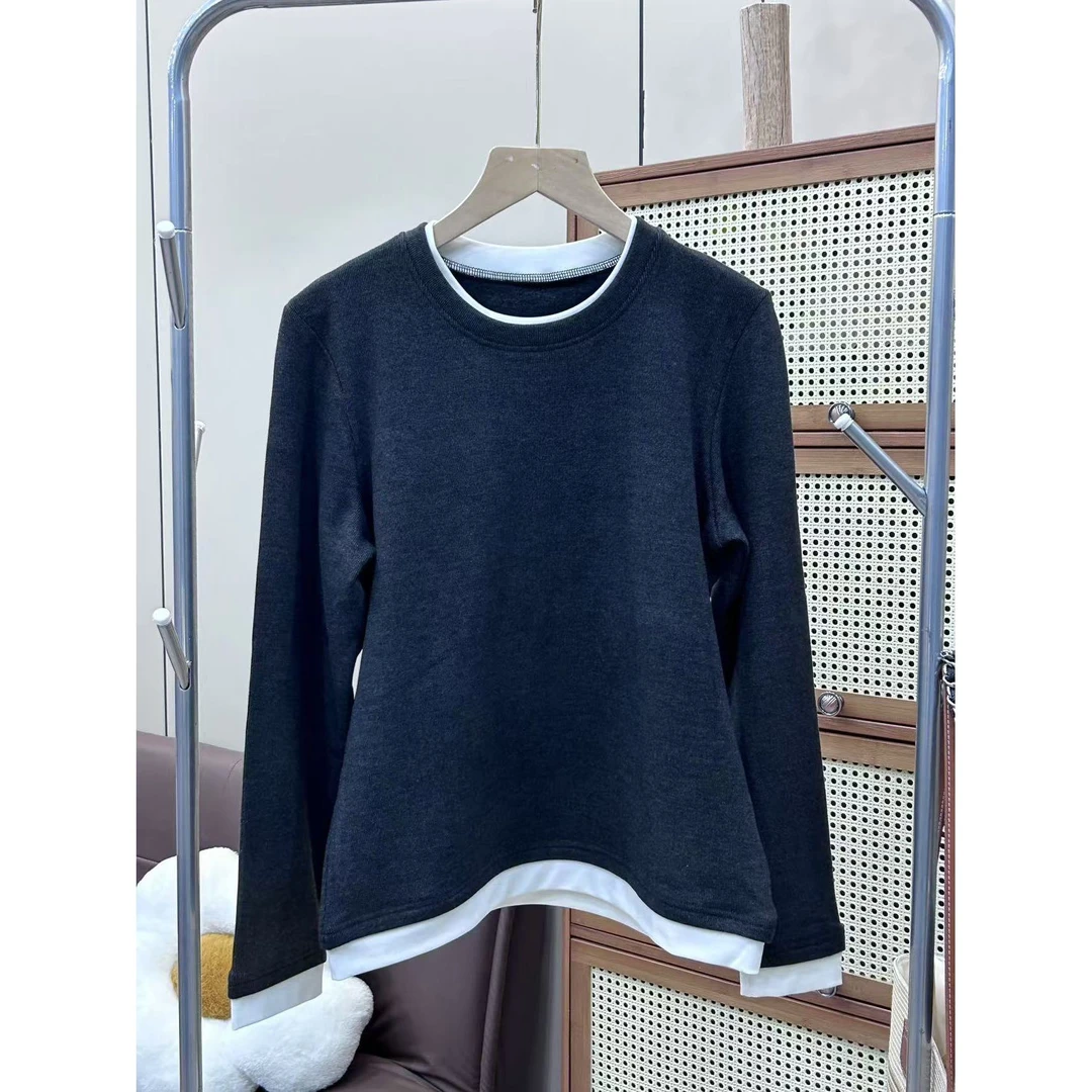 【主播臻选】女士加厚圆领假两件J055