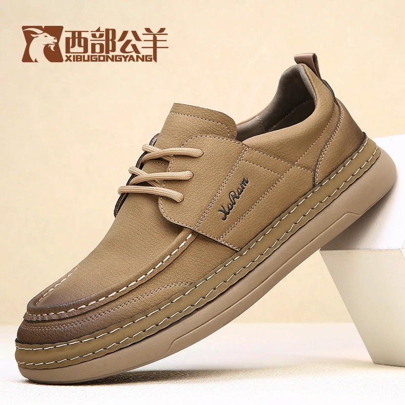 西部公羊百搭休闲鞋男款防滑软底透气春季英伦复古皮鞋男户外新款