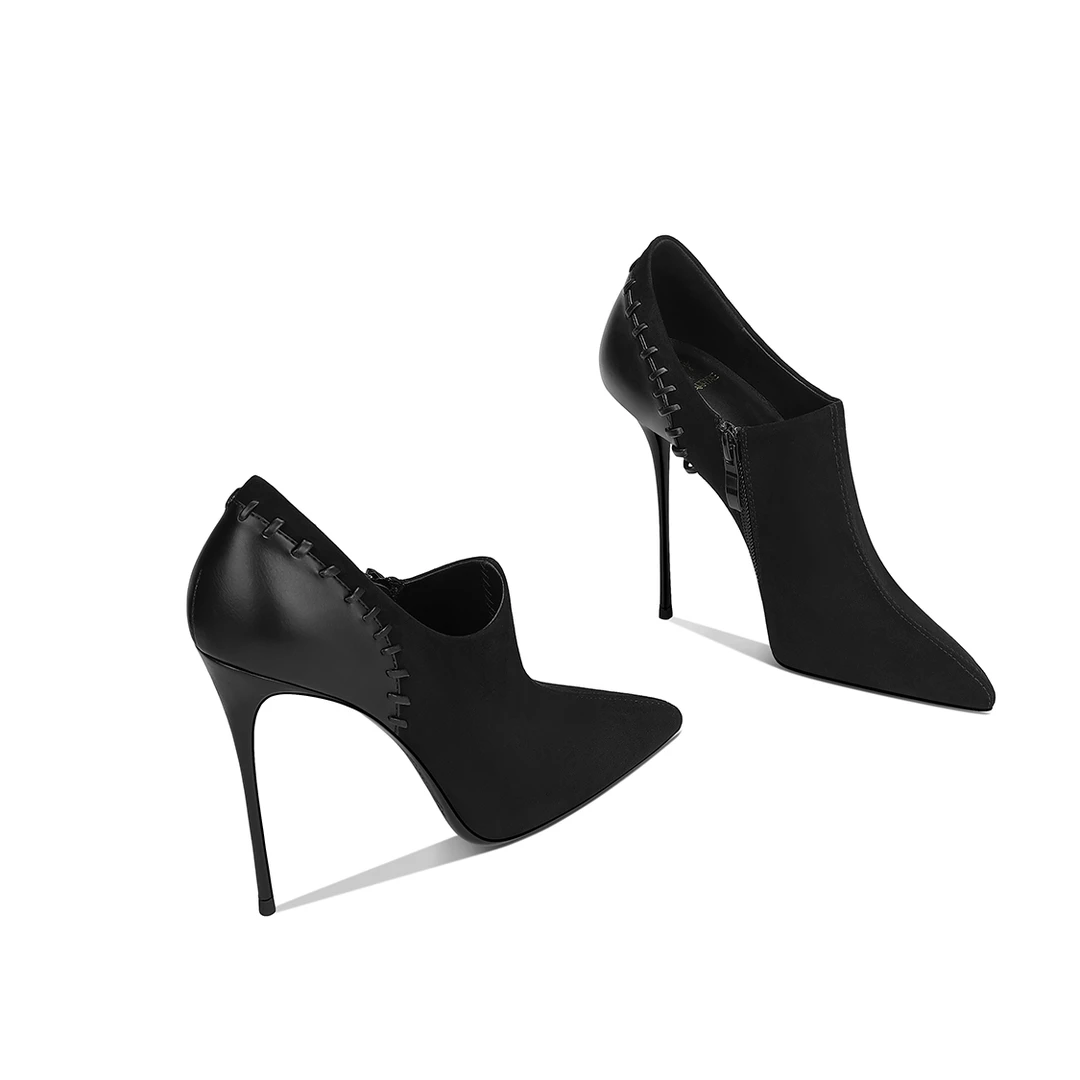 2025秋冬流行爆款深口高跟鞋女洋气百搭黑色细跟大气网红时尚短靴