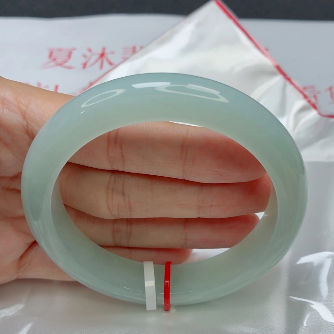 未镶嵌手镯翡翠60圈老坑冰胶莹光薄荷蓝015