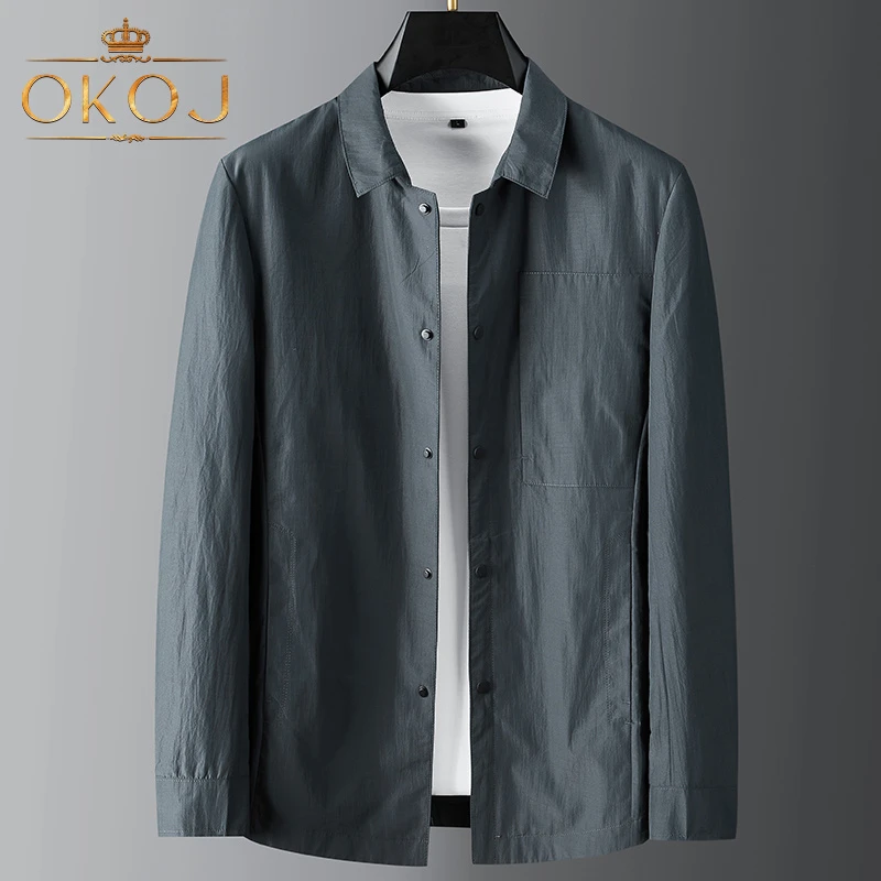 OKOJ夹克男士休闲时尚翻领上衣夏秋季薄款亲肤透气运动茄克衣外套