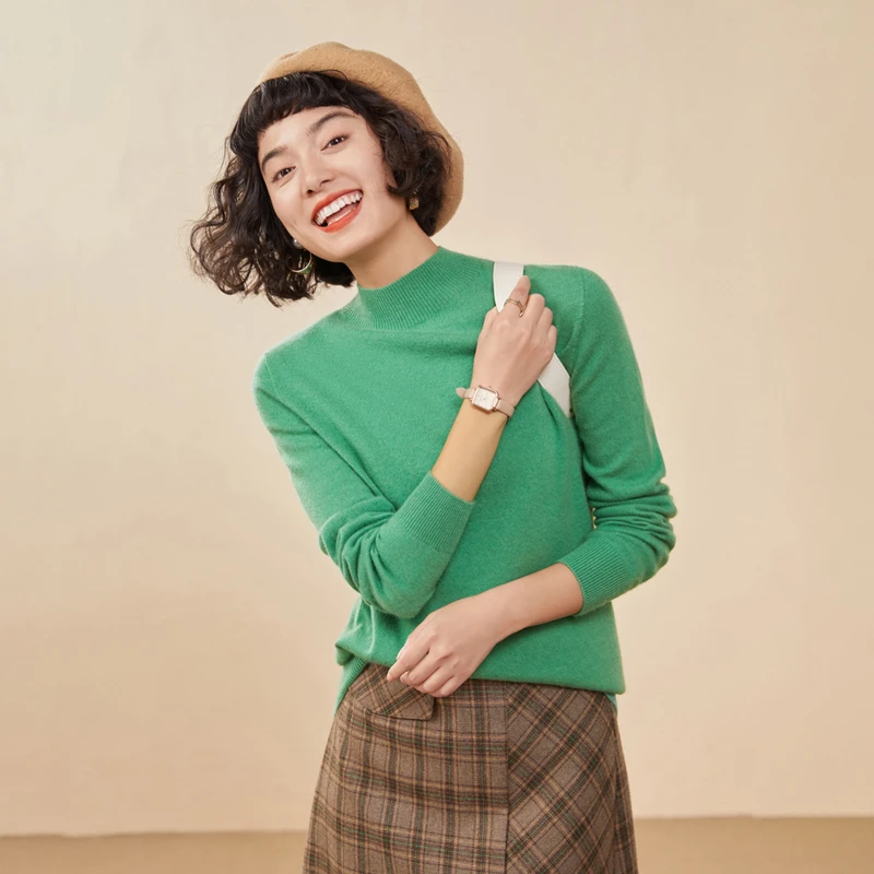 2025年秋冬季新款女装舒适时尚打底一线成衣小圆领濮院羊绒羊毛衫