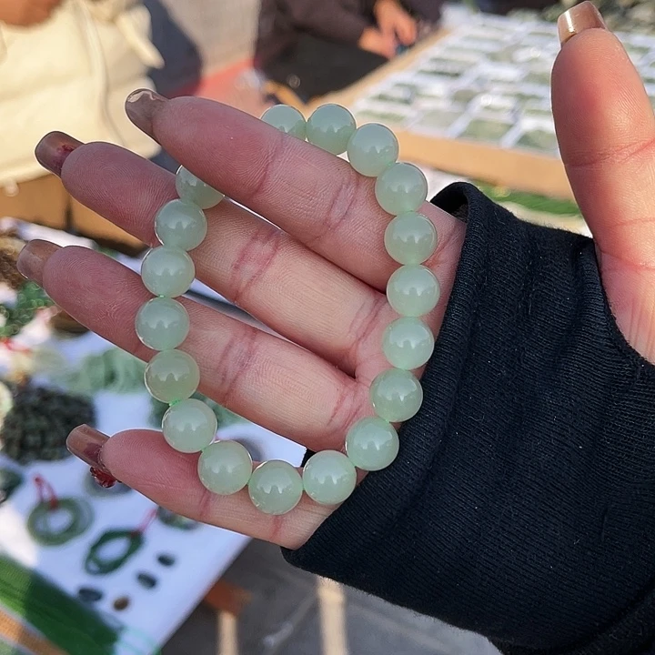 和田玉手串未镶嵌晴绿约卡10多样性拍一发一ML