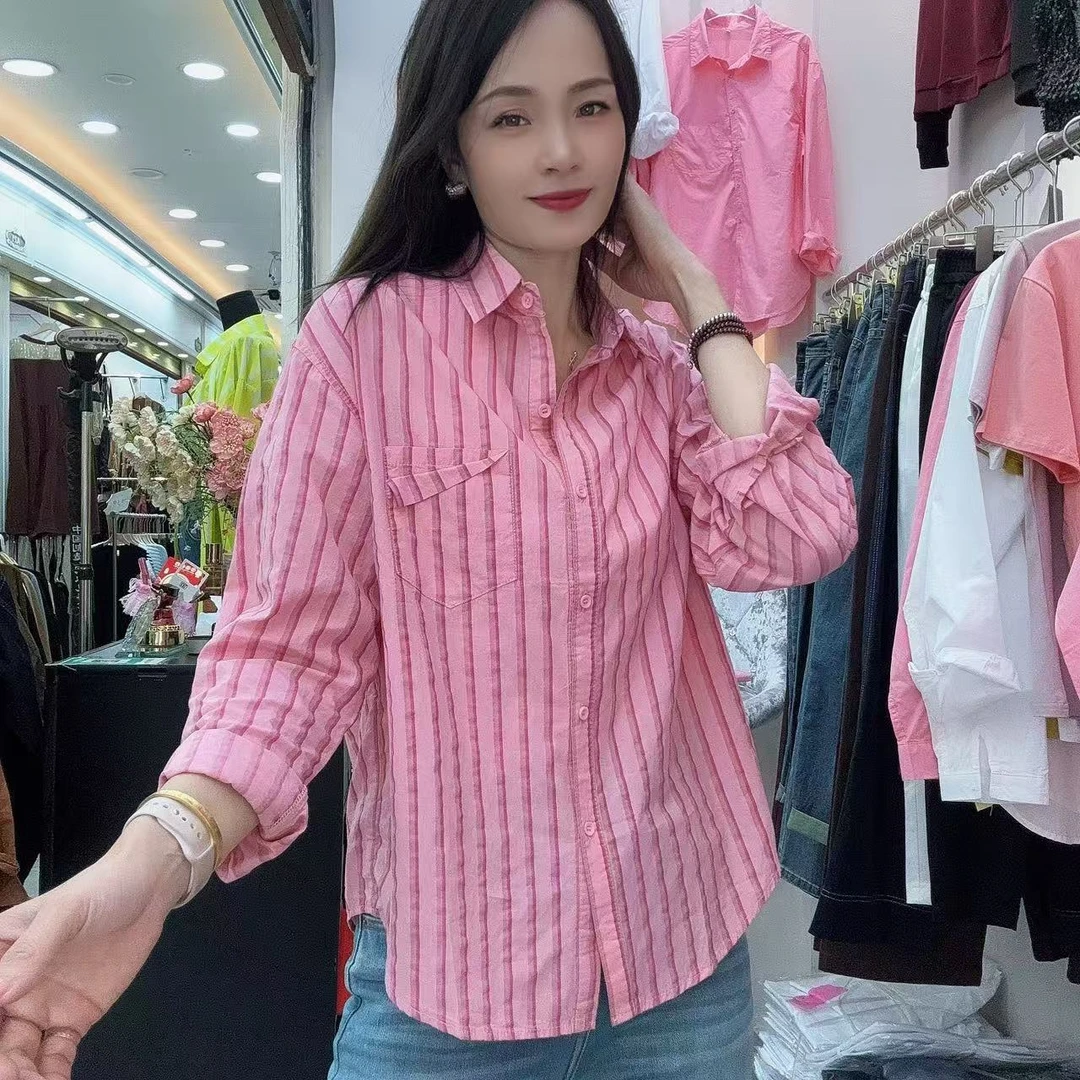 2025春款衬衫长袖粉色显白气质好开衫棉002