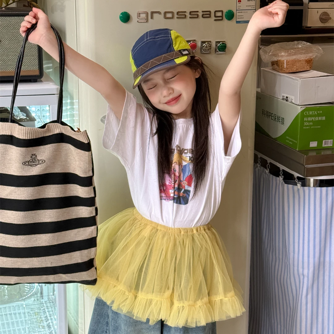 LJ-71931-TBB花与寻童装女童T恤2025夏季新款美少女印花纯棉短袖
