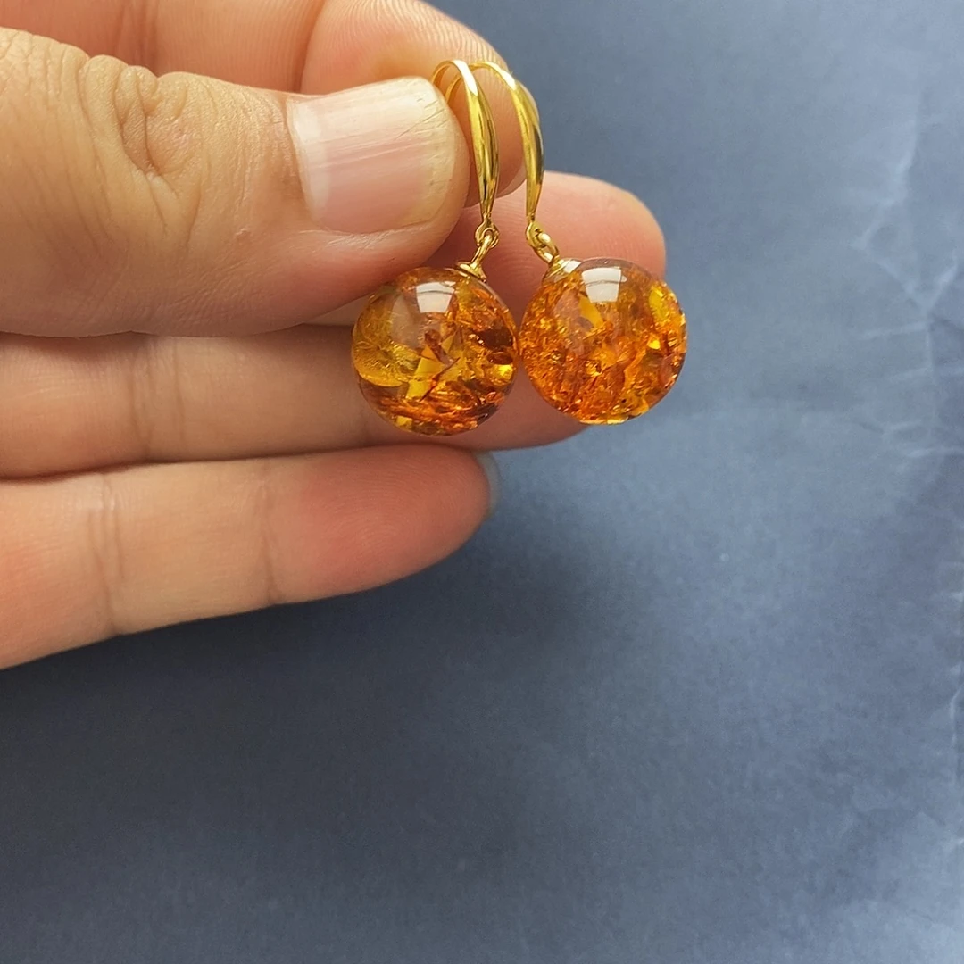 琥珀未镶嵌裸石耳坠