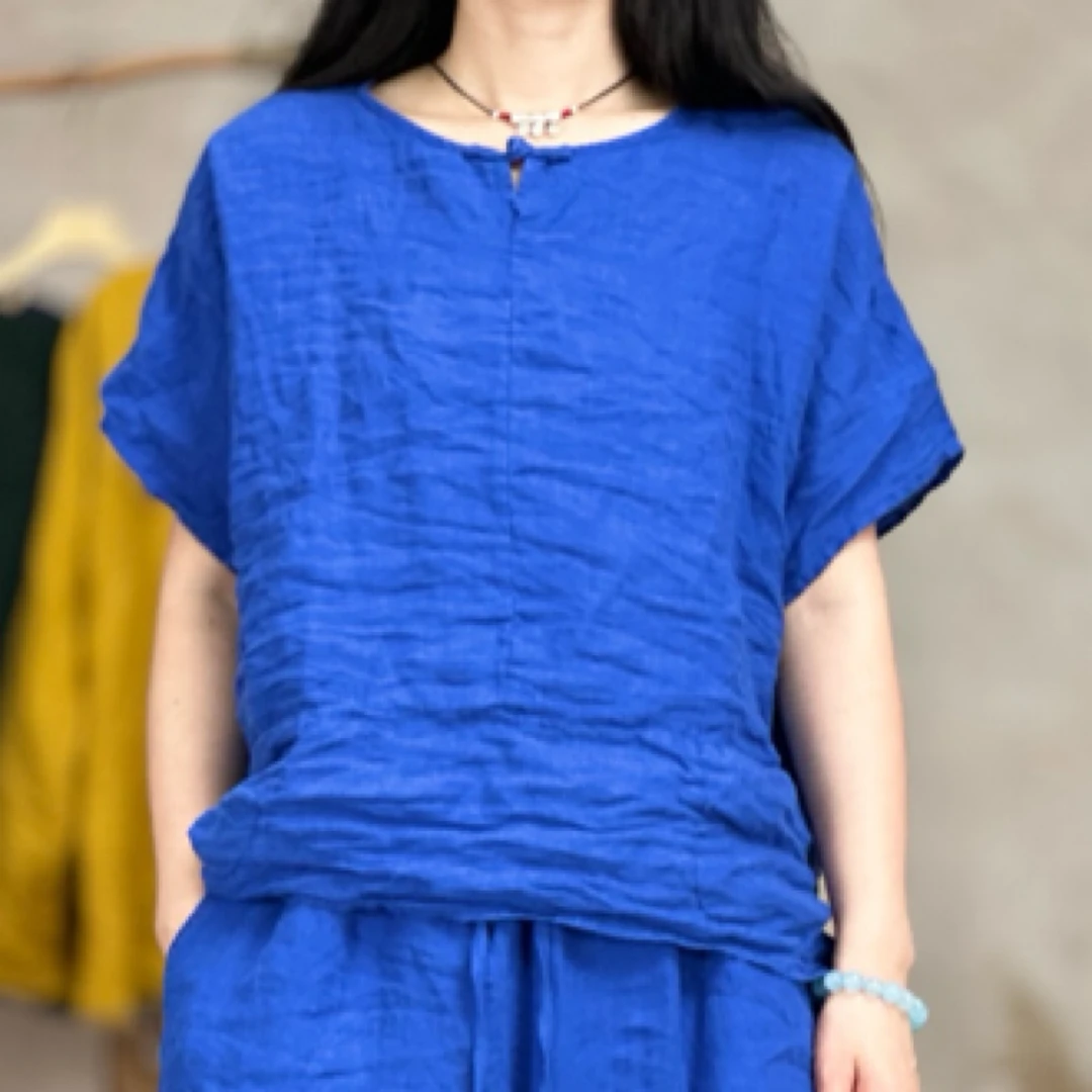 周周布衣/春夏新款宽松型五分袖成人衬衫常规中袖休闲风薄款