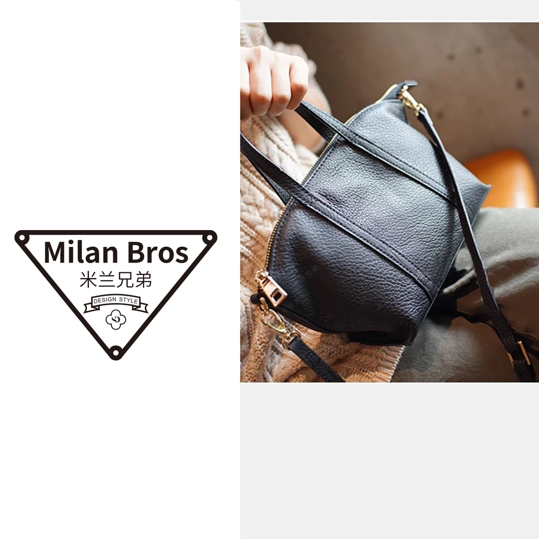 【米兰兄弟】头层牛皮饺子包黑色