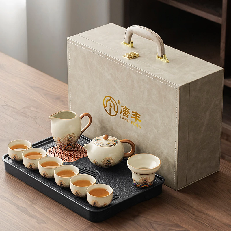 唐仙汝窑茶具套装2025新款家用小型功夫茶壶茶杯干泡茶台礼盒装