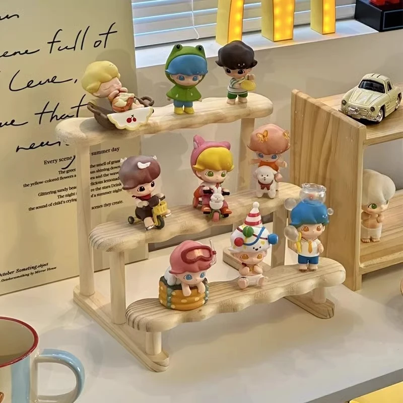 盲盒收纳展示架亚克力透明防尘手办摆件木质玄关泡泡玛特展示盒