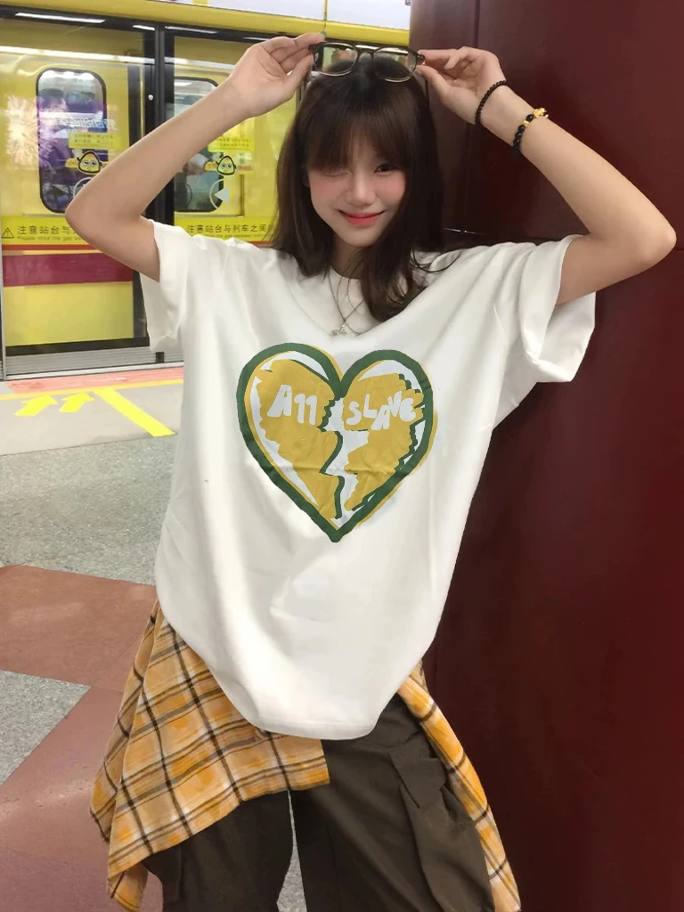 21-09#【高品质韩T】圆领棉短袖t恤女25新款夏季宽松正肩休闲上衣