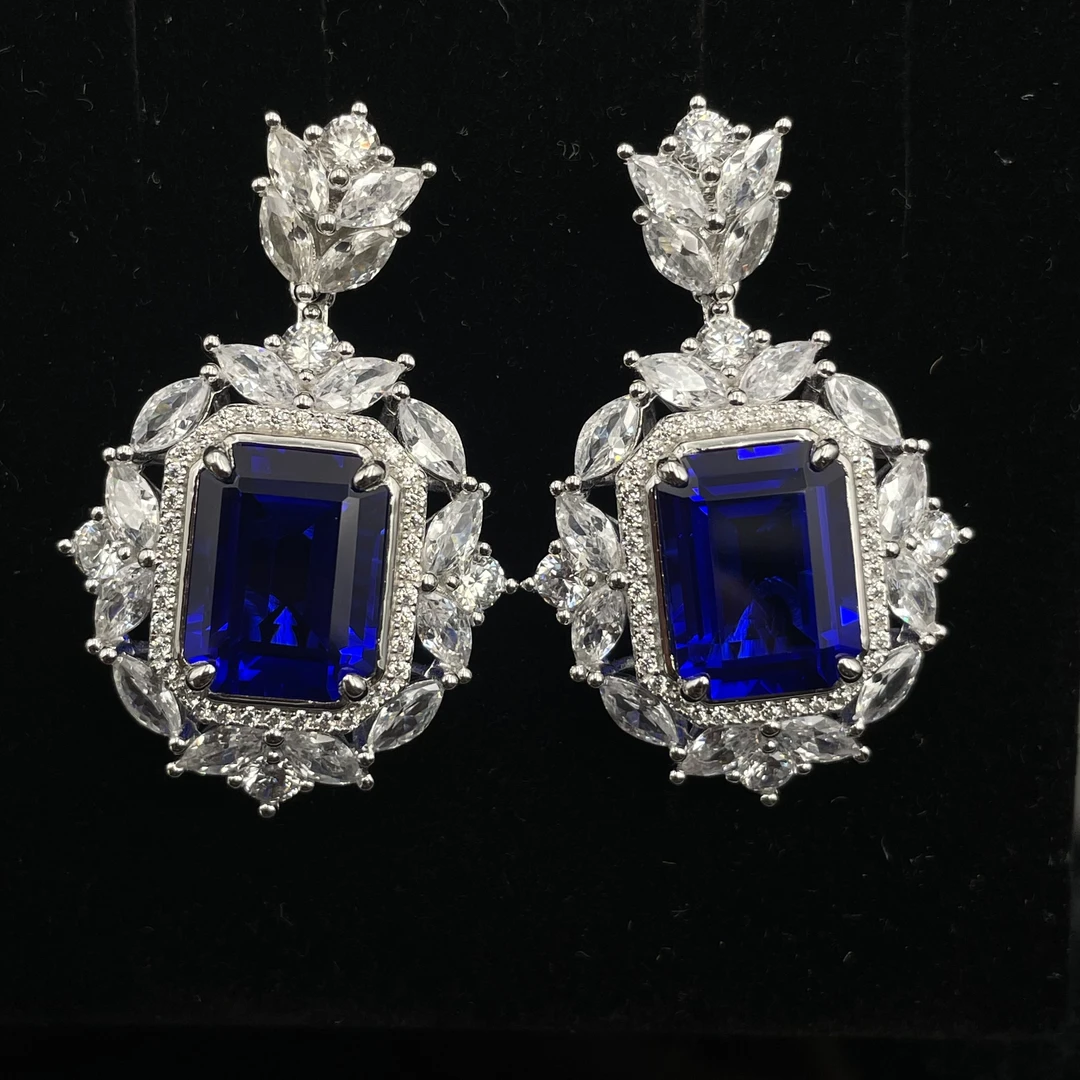 925银耳饰 时尚精美培育蓝宝银耳环0162