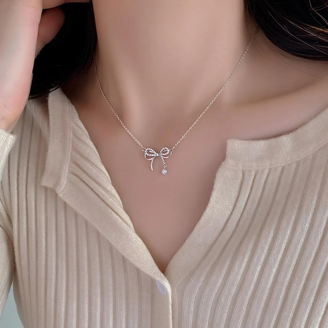 吊坠足银 s999纯银蝴蝶结项链女士2025锁骨链生日女友情人节礼物