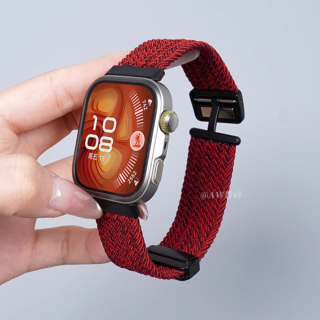 适用华为fit4表带watch fit3透气编织4pro专用一体式腕带运动磁吸