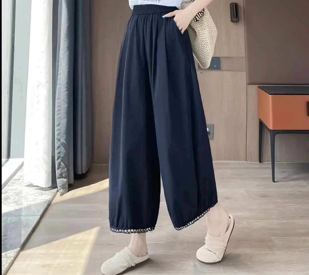 大码时尚冰丝灯笼裤九分裤松紧镂空夏季休闲裤休闲短裤松紧腰