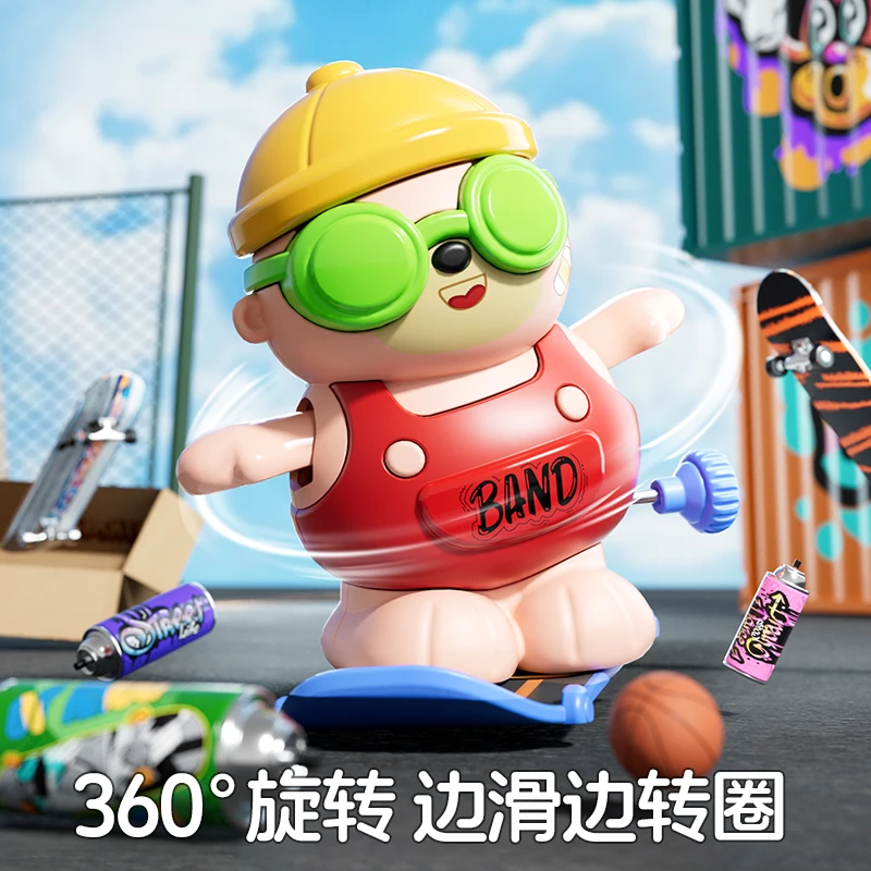 卡通发条嘻哈熊宝宝玩具0-1岁抬头训练玩具上链条夜市摆摊玩具