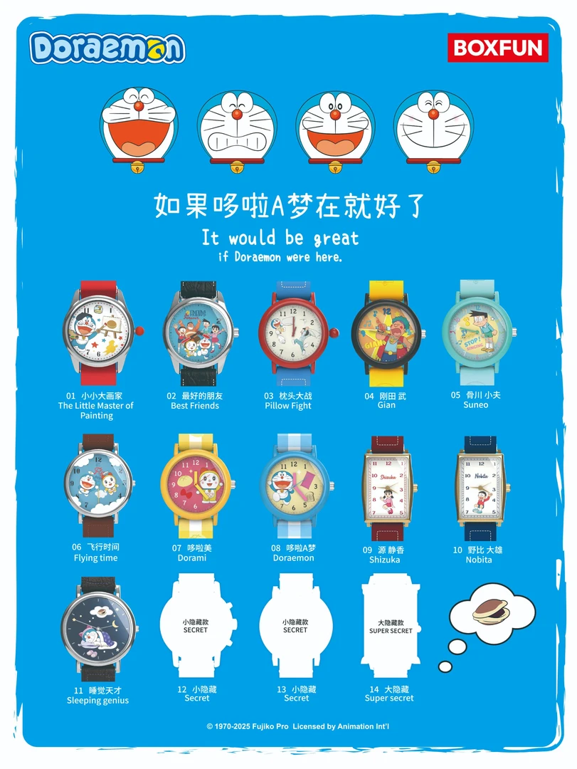 正版哆啦A梦盲盒童年回忆系列联名手表潮玩周边生日惊喜盒