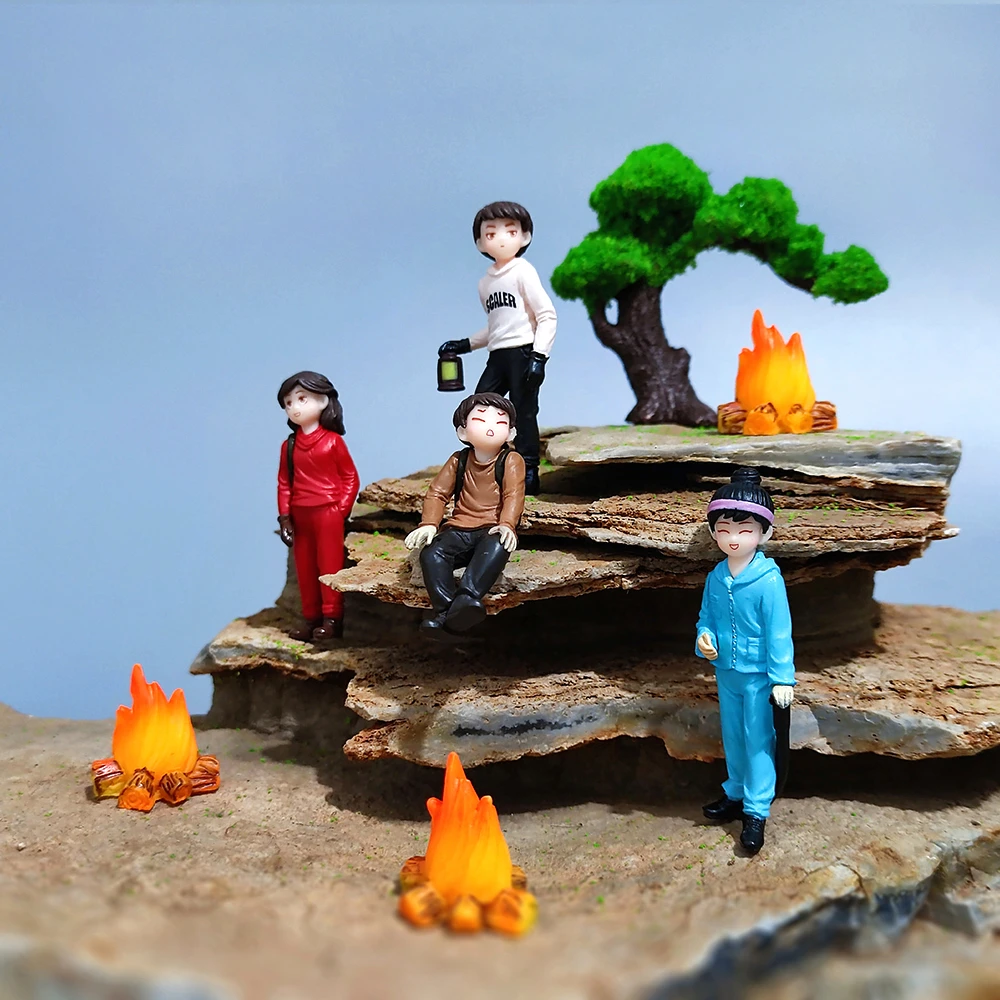 微缩露营登山野炊篝火场景模型小摆件微景观仿真沙盘diy装饰造景