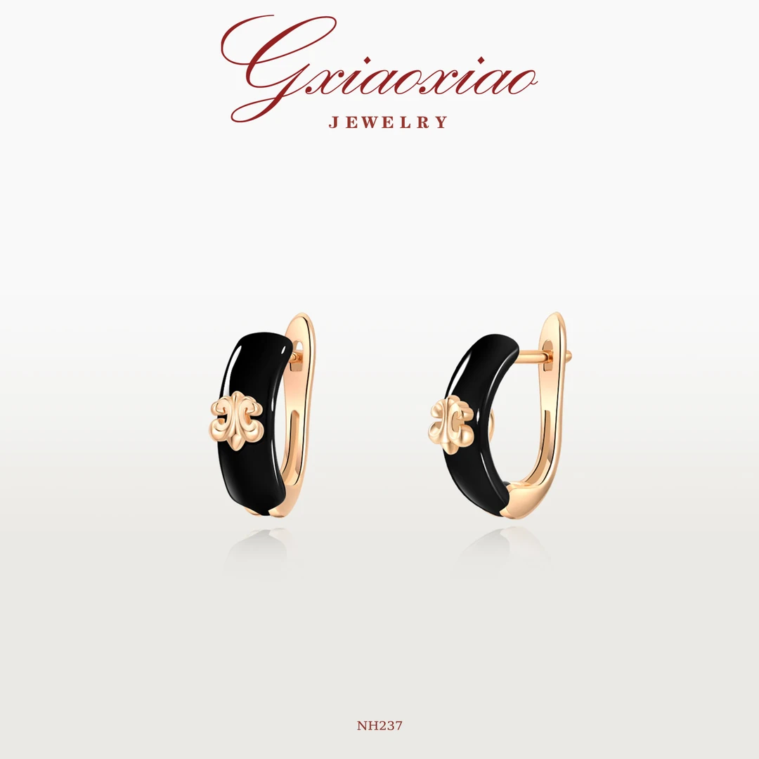 G XIAOXIAO 法式轻奢高级百搭黑色鸢尾花耳环 NH237