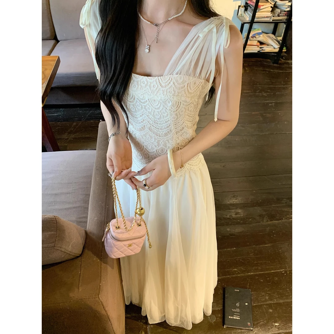 黄一粒NORA STUDIO重工蕾丝提花拼接网纱吊带背心女夏设计感上衣