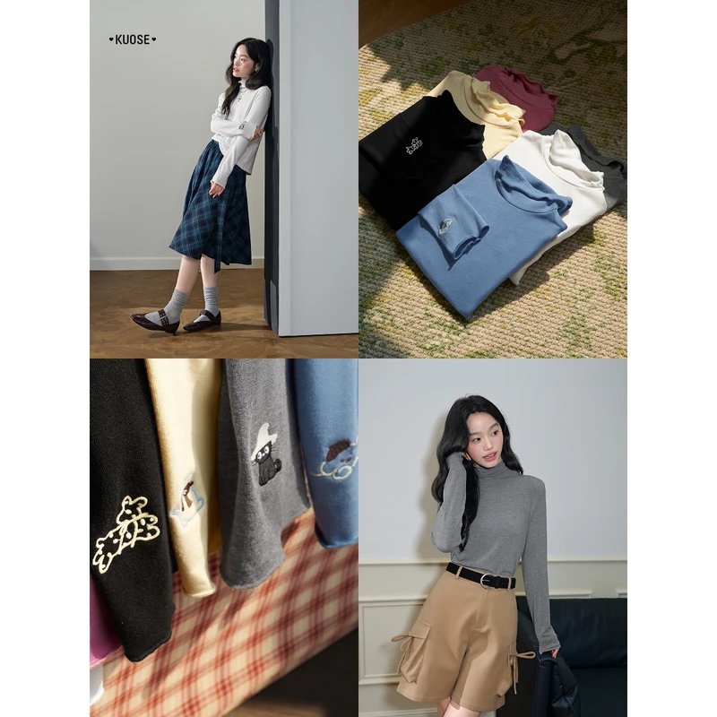 阔色半高领针织打底衫2025秋冬新款女内搭毛衣长袖上衣KSD2508016
