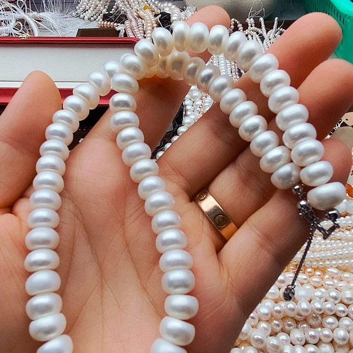困***粉玛瑙/玉髓未镶嵌珠宝半成品一条9mm左右算盘成品（拍2发1）