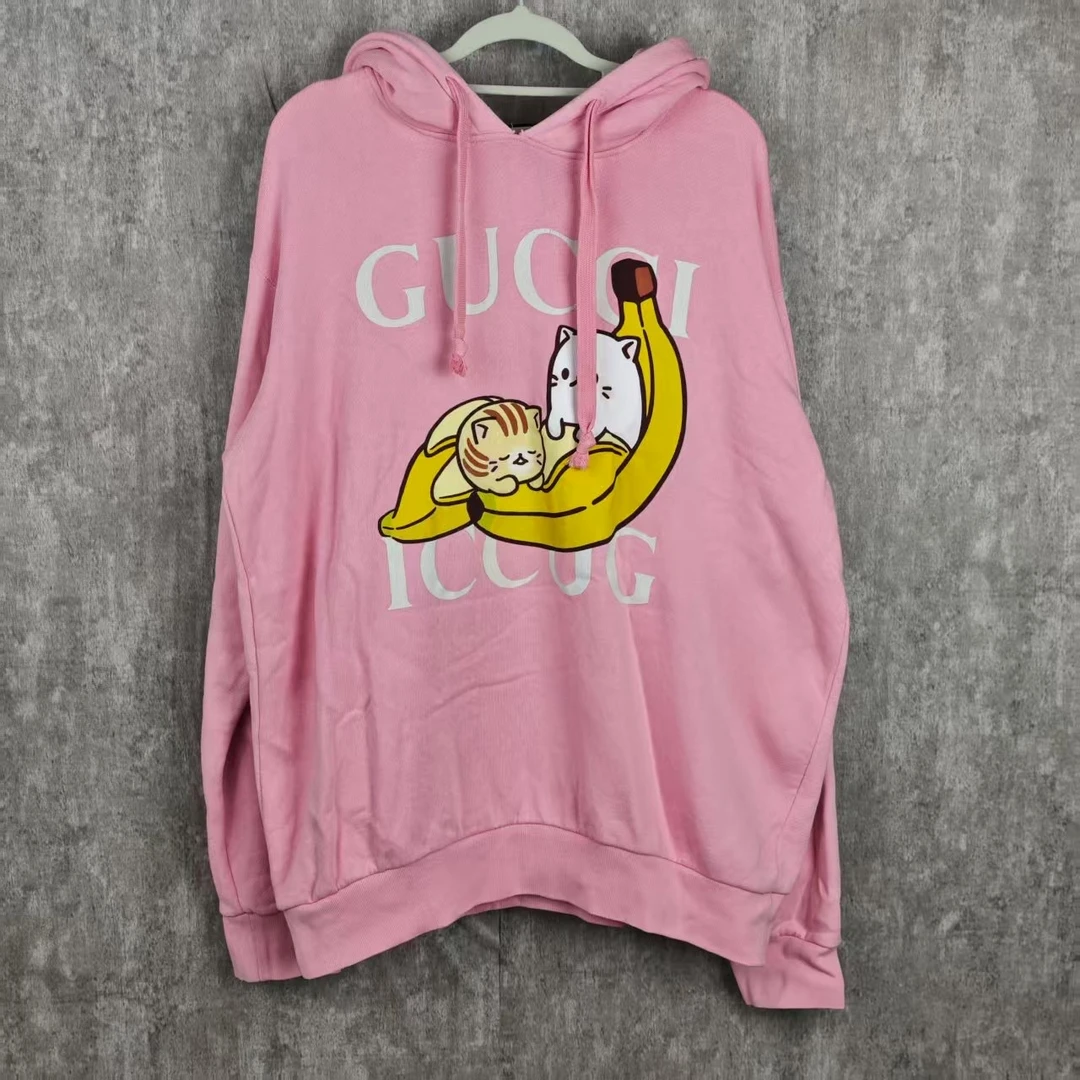 99新 GUCCI/古驰 x Bananya 联名款无边序曲粉色帽衫动物M码