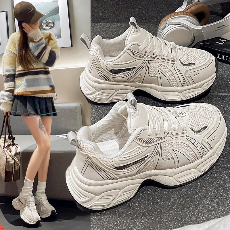 2025新款老爹鞋基础百搭透气舒适轻盈时尚ins风格平底系带老爹鞋