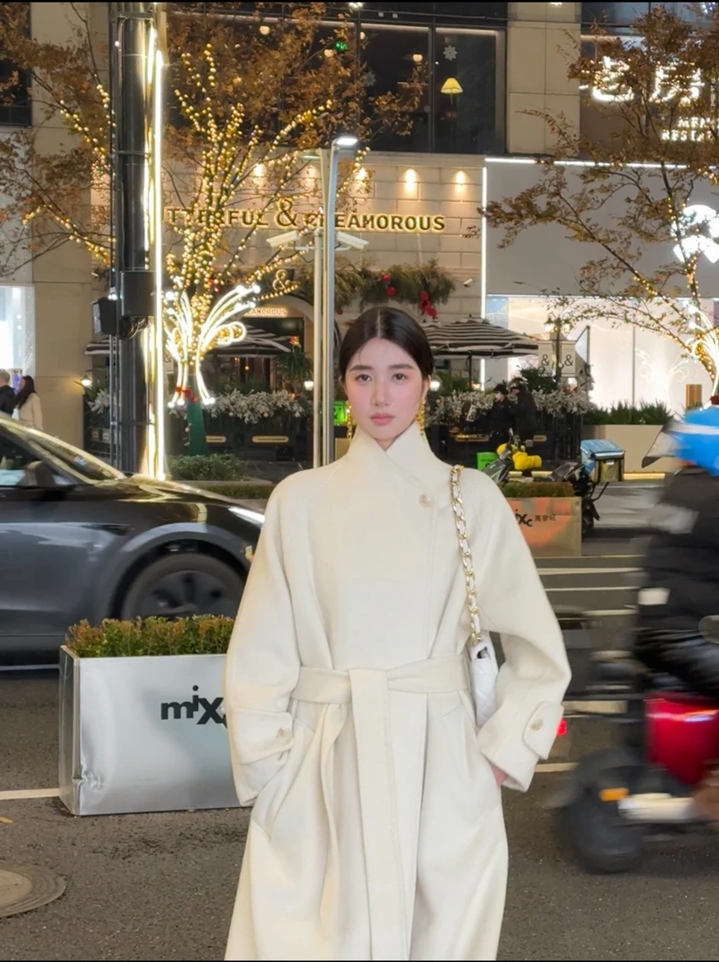 唐笑笑「立领插肩袖巨显气质」 2024冬慵懒韩系氛围手缝羊毛大衣