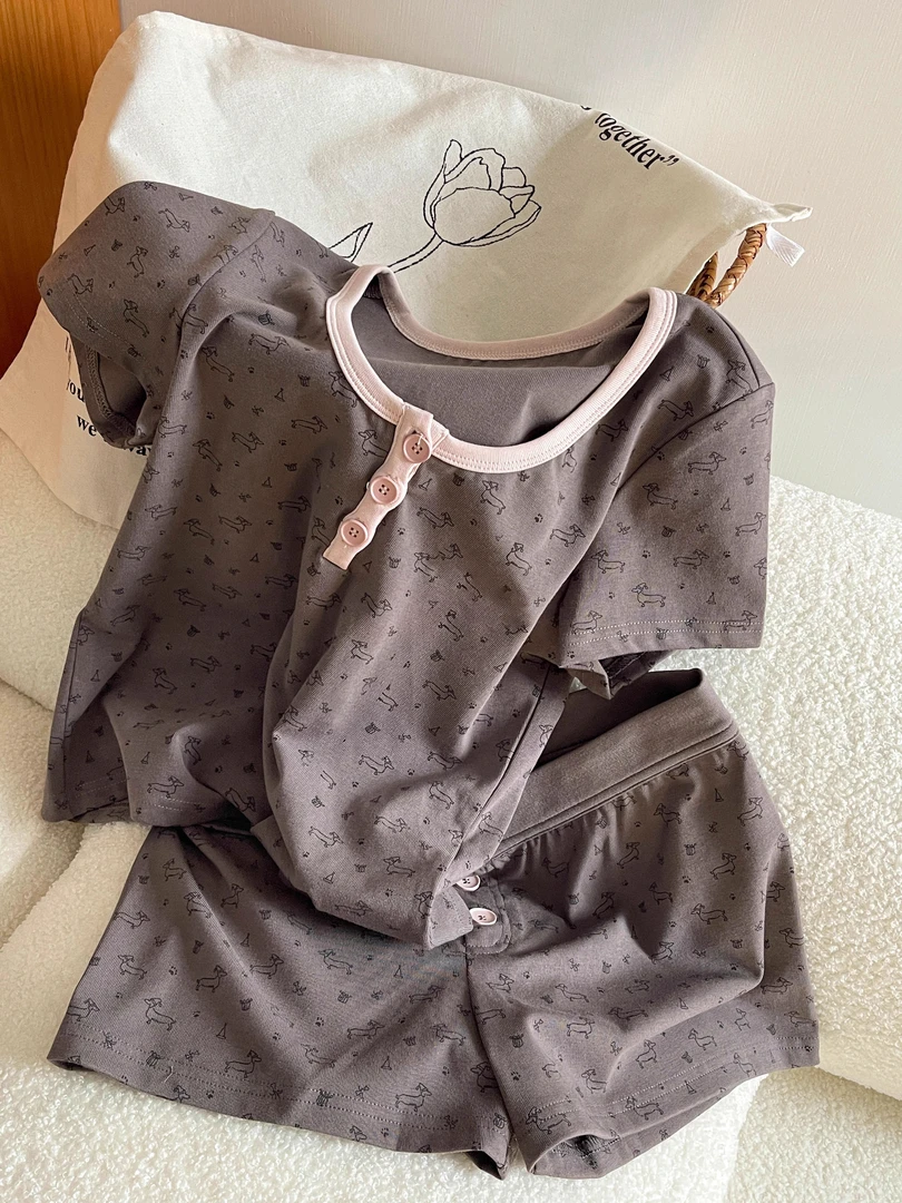 可爱腊肠狗短袖睡衣女夏天2025年新款少女甜美可出门家居服套装夏