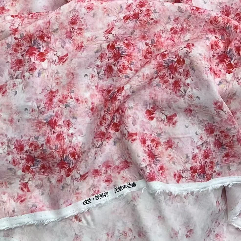 【绒兰】天丝木兰棉布料 351号   艳丽玫瑰