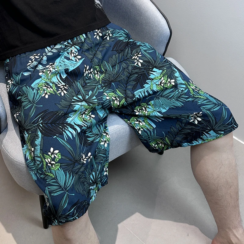 夏季新款男士薄款绵绸裤宽松加大码家居沙滩裤人造棉睡裤休闲短裤