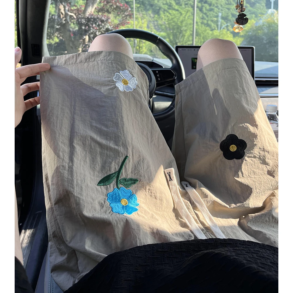 NINEDAO/玖岛夏季韩版休闲绣花薄款速干短裤男士潮流百搭五分裤子